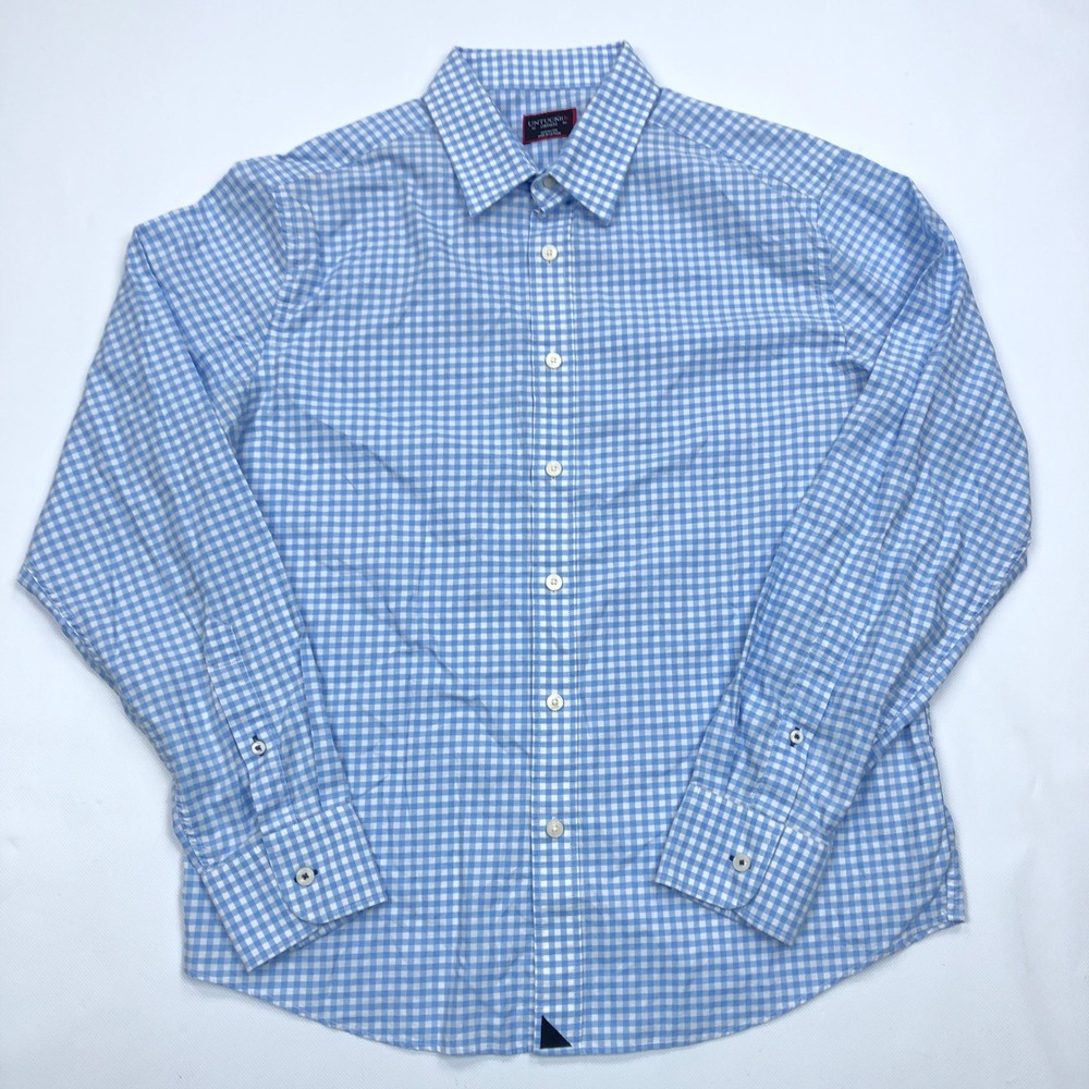 UNTUCKit Carneros Mens Medium Blue White Gingham Cotton Button Down Shirt 35173